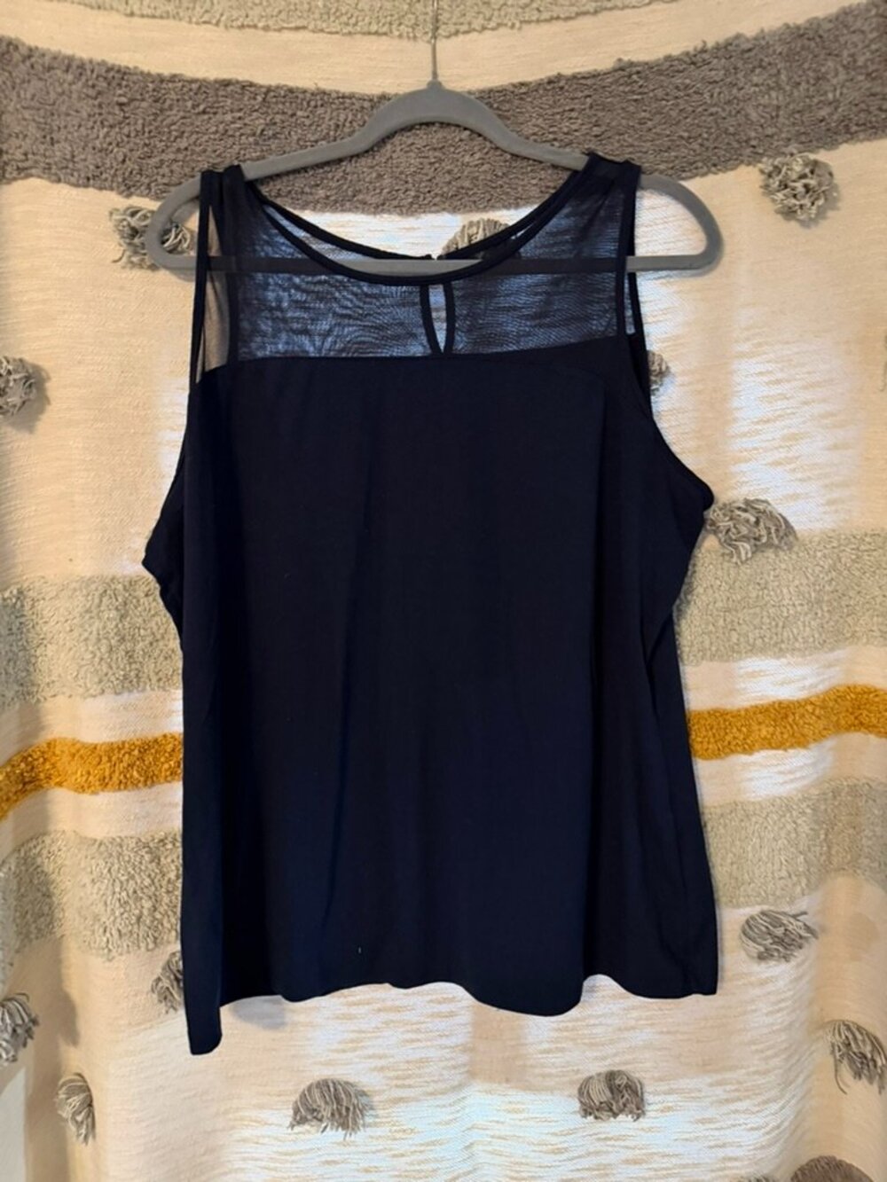 Lane Bryant Navy Blue Mesh Illusion Sleeveless Blouse Keyhole Tank Top 14/16